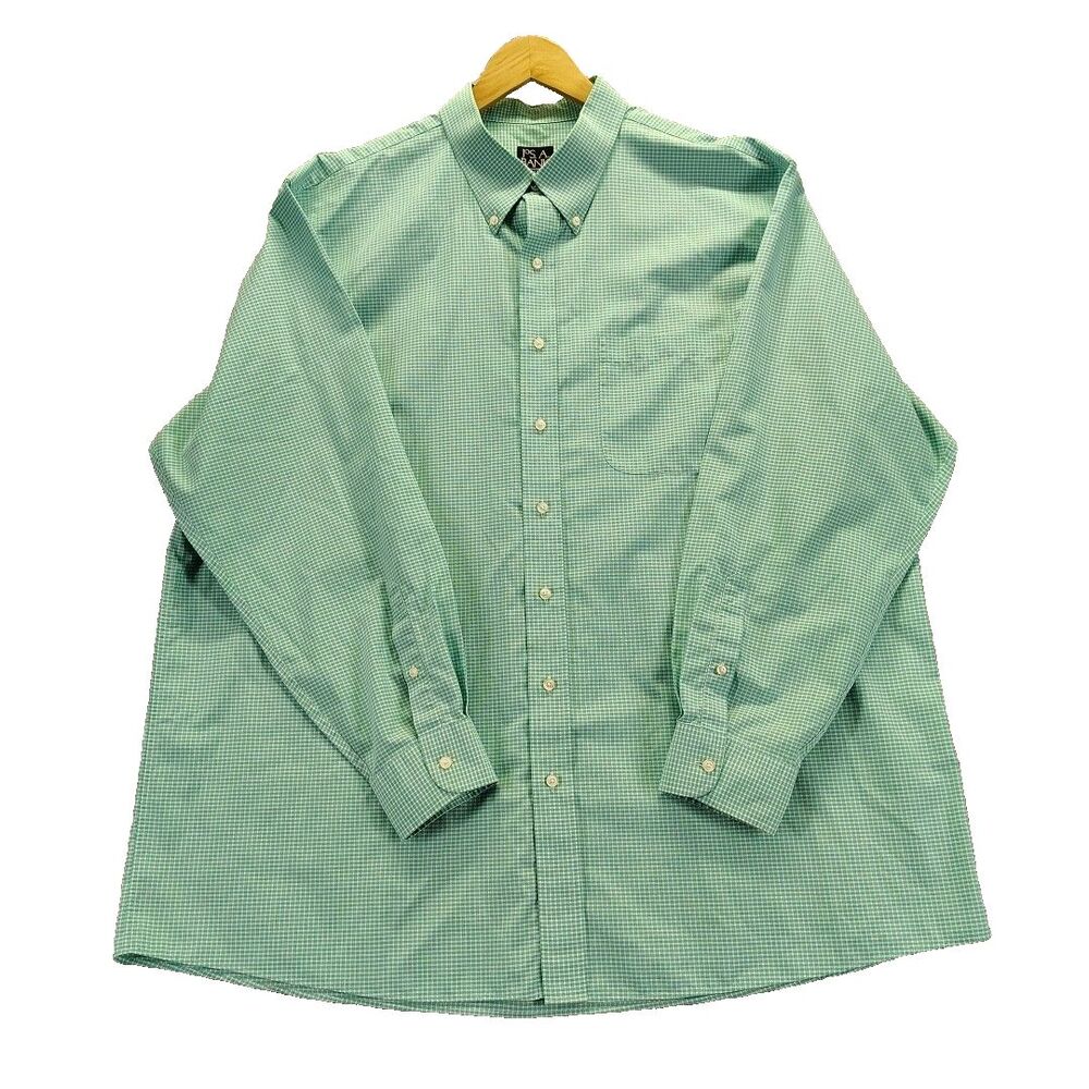 Jos. A. Bank Travelers Collection Men Sz 2XB Long Sleeve Check Green Shirt